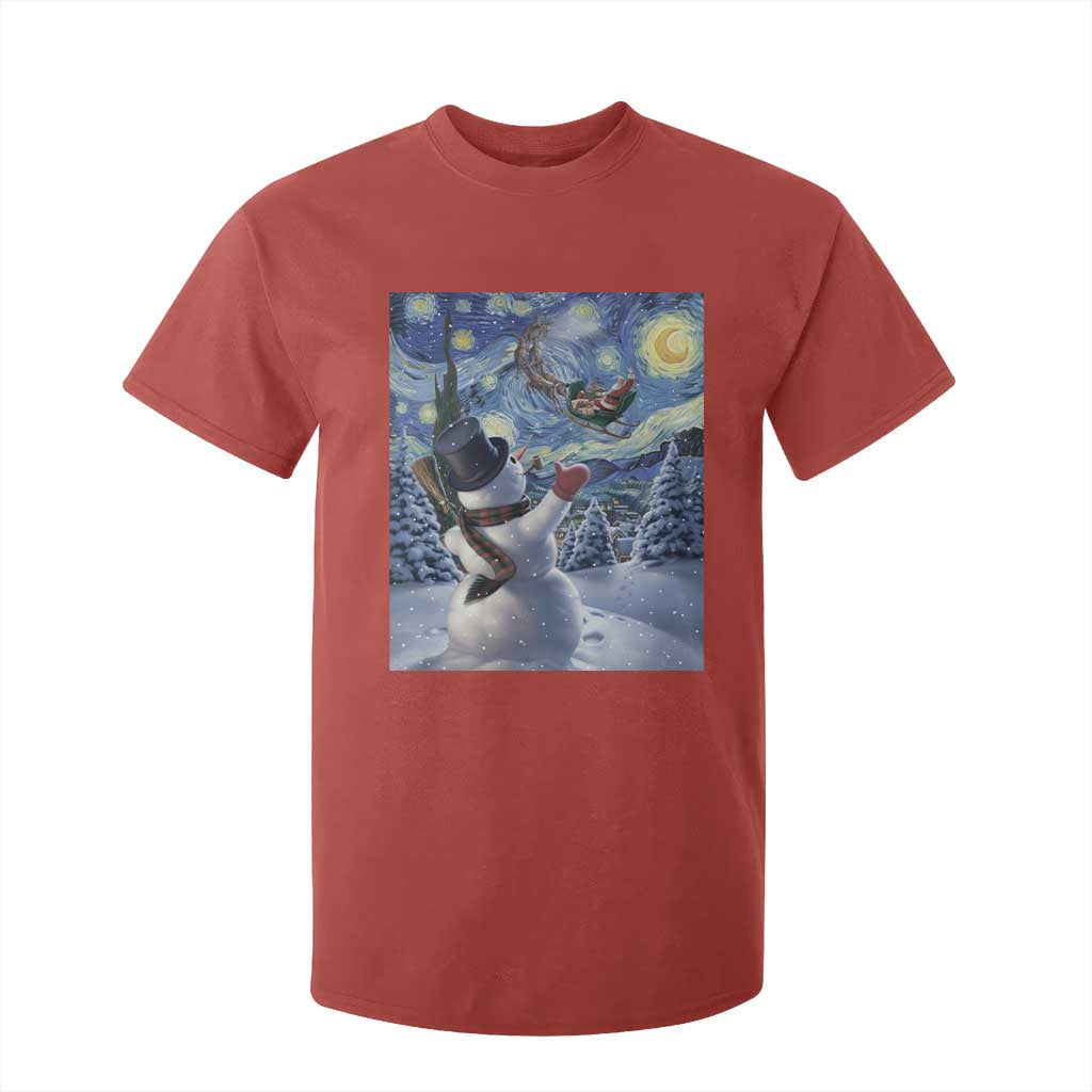 Christmas Snowman Starry Night T Shirt For Kid TS14 Red Print Your Wear