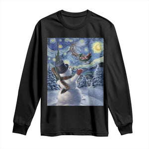 Christmas Snowman Starry Night Long Sleeve Shirt TS14 Black Print Your Wear