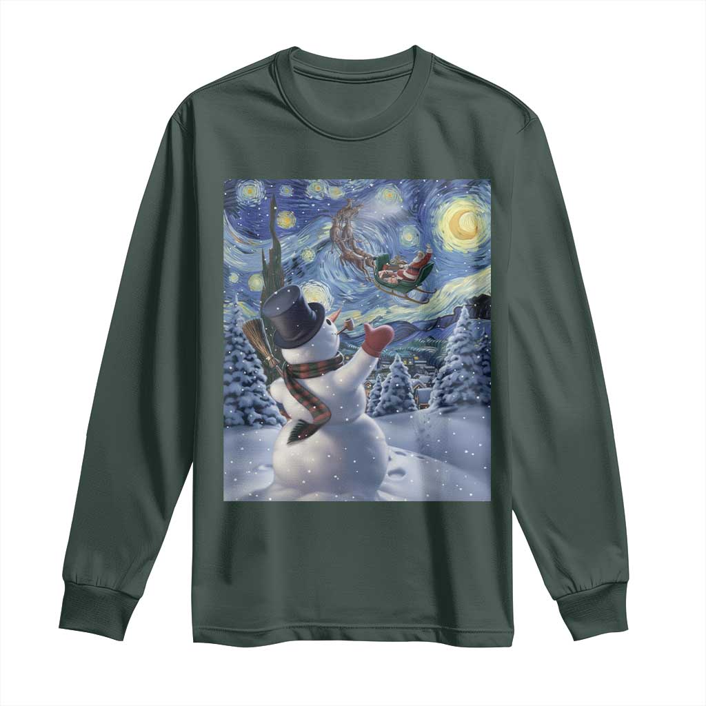 Christmas Snowman Starry Night Long Sleeve Shirt TS14 Dark Forest Green Print Your Wear