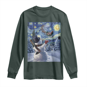 Christmas Snowman Starry Night Long Sleeve Shirt TS14 Dark Forest Green Print Your Wear