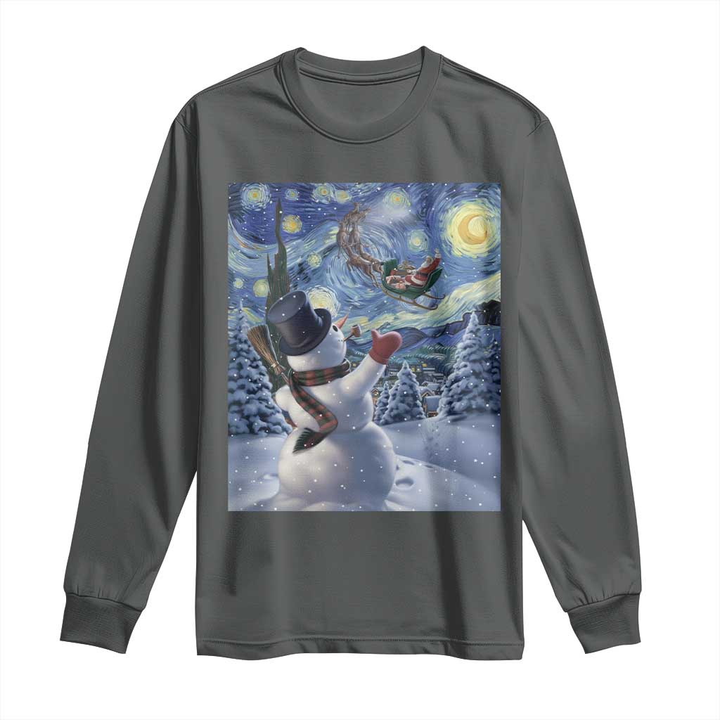Christmas Snowman Starry Night Long Sleeve Shirt TS14 Dark Heather Print Your Wear