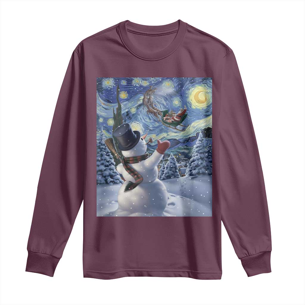 Christmas Snowman Starry Night Long Sleeve Shirt TS14 Maroon Print Your Wear