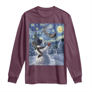 Christmas Snowman Starry Night Long Sleeve Shirt TS14 Maroon Print Your Wear