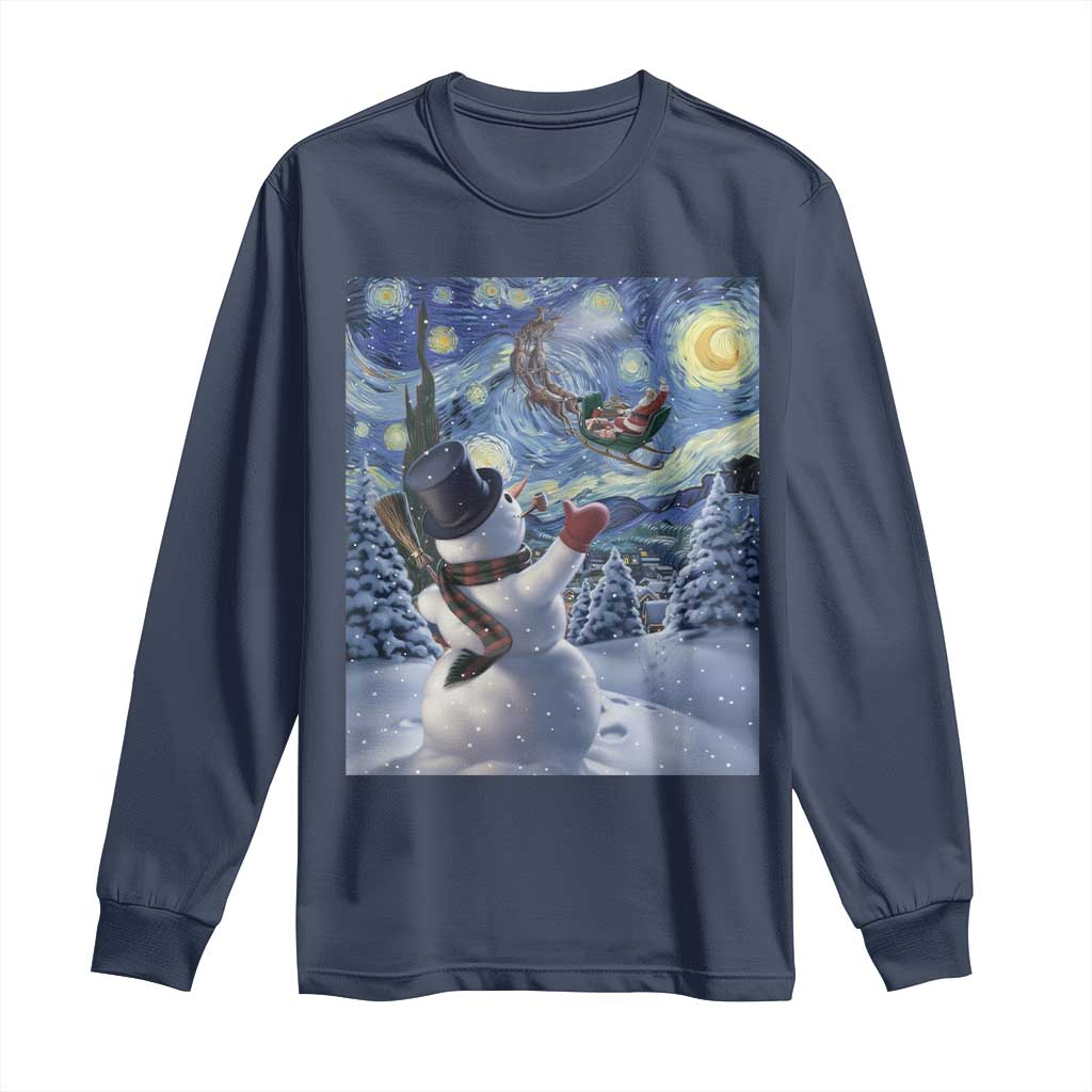Christmas Snowman Starry Night Long Sleeve Shirt TS14 Navy Print Your Wear