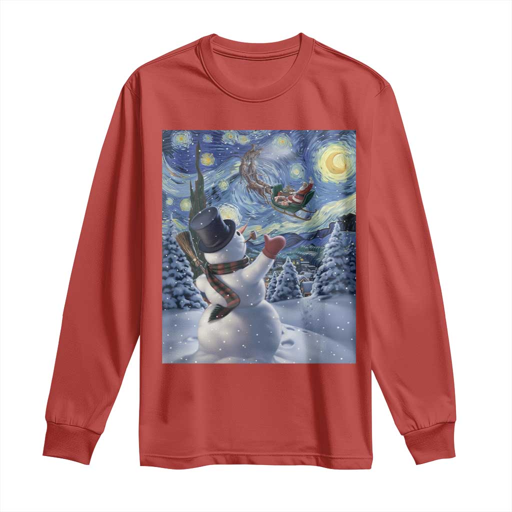 Christmas Snowman Starry Night Long Sleeve Shirt TS14 Red Print Your Wear