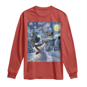 Christmas Snowman Starry Night Long Sleeve Shirt TS14 Red Print Your Wear