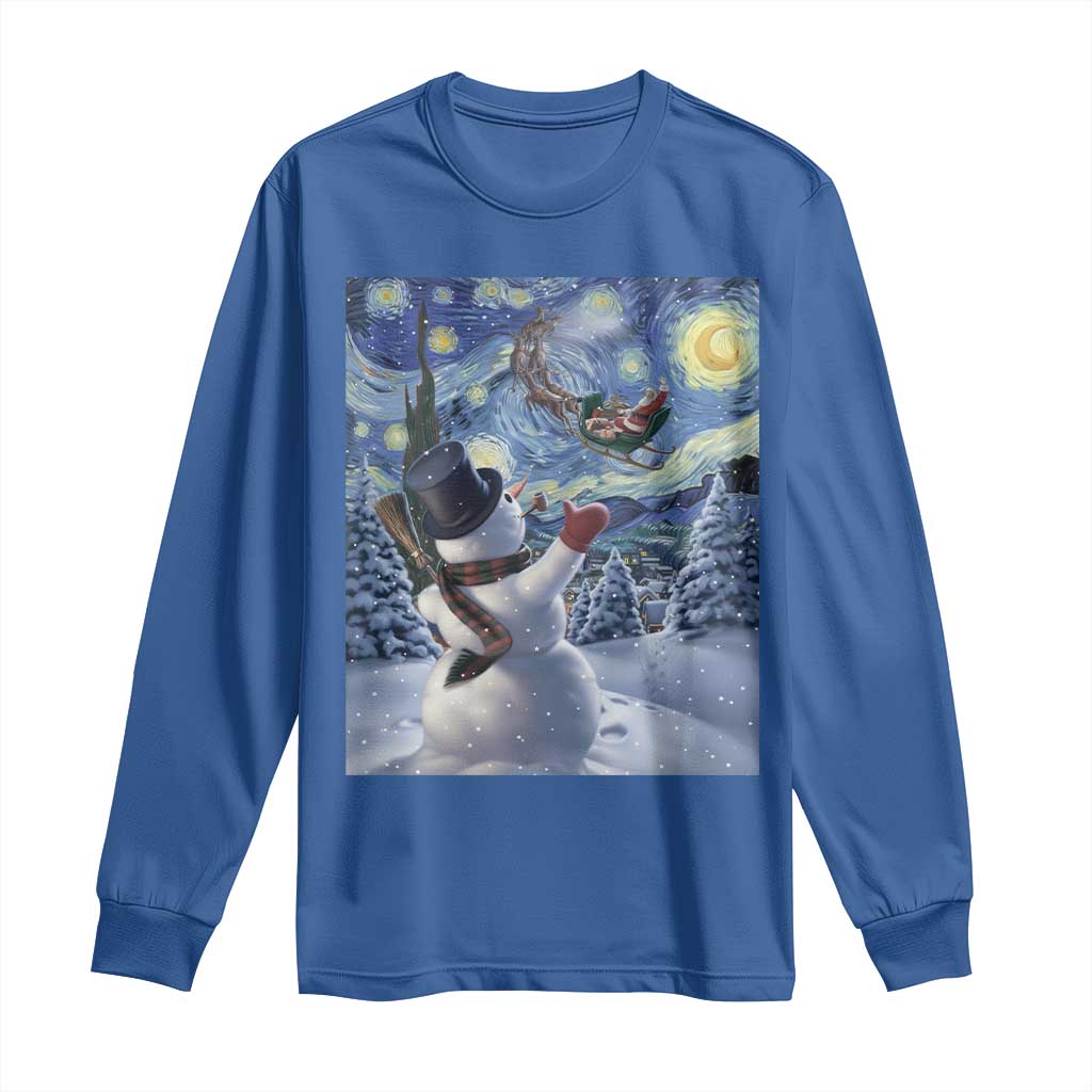 Christmas Snowman Starry Night Long Sleeve Shirt TS14 Royal Blue Print Your Wear