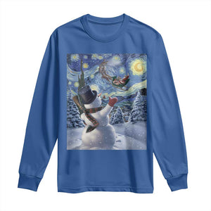 Christmas Snowman Starry Night Long Sleeve Shirt TS14 Royal Blue Print Your Wear