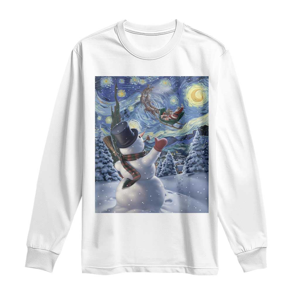 Christmas Snowman Starry Night Long Sleeve Shirt TS14 White Print Your Wear