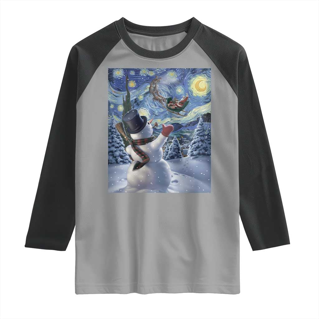 Christmas Snowman Starry Night Raglan Shirt TS14 Sport Gray Black Print Your Wear