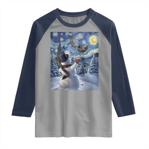 Christmas Snowman Starry Night Raglan Shirt TS14 Sport Gray Navy Print Your Wear