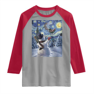 Christmas Snowman Starry Night Raglan Shirt TS14 Sport Gray Red Print Your Wear