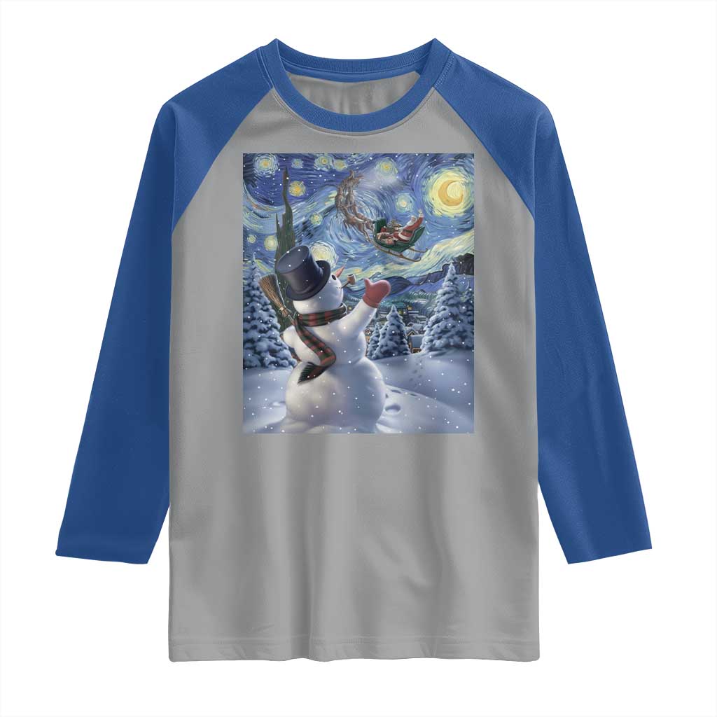 Christmas Snowman Starry Night Raglan Shirt TS14 Sport Gray Royal Print Your Wear