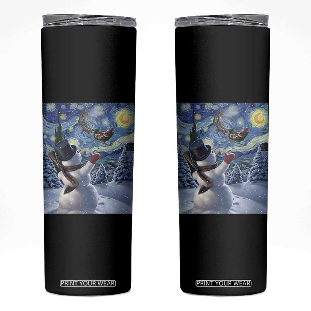 Christmas Snowman Starry Night Skinny Tumbler TS14 Black Print Your Wear