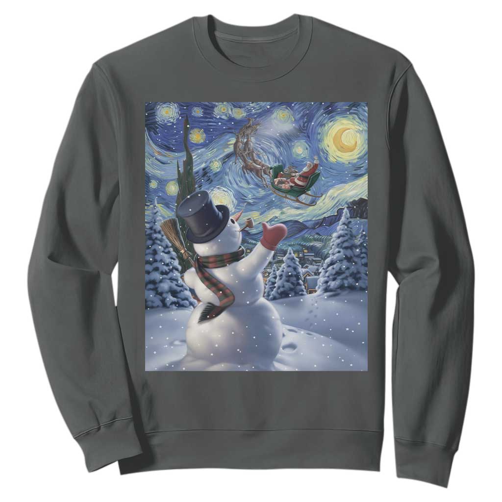 Christmas Snowman Starry Night Sweatshirt TS14 Dark Heather Print Your Wear