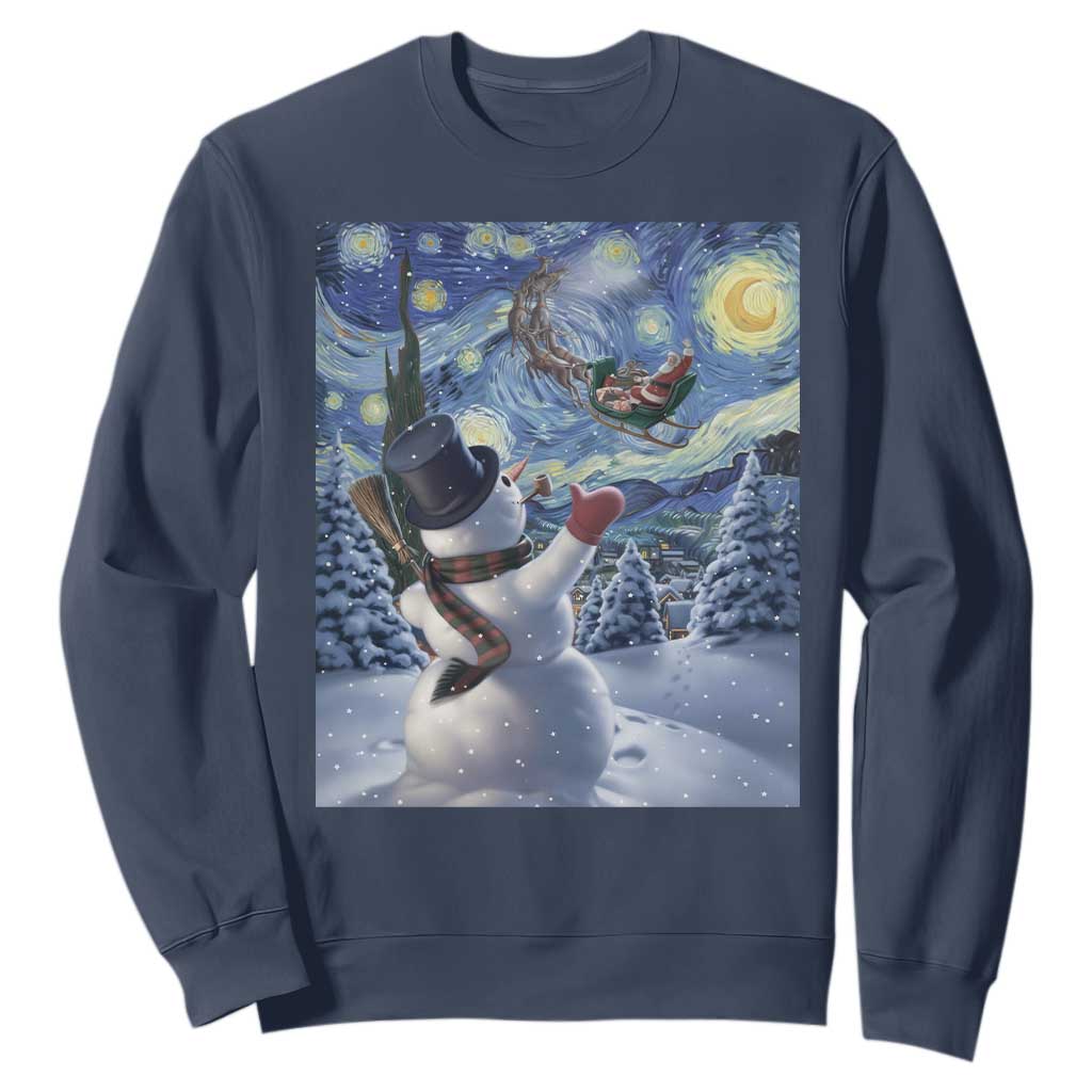 Christmas Snowman Starry Night Sweatshirt TS14 Navy Print Your Wear