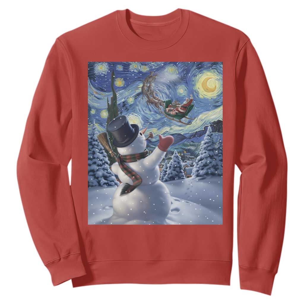 Christmas Snowman Starry Night Sweatshirt TS14 Red Print Your Wear