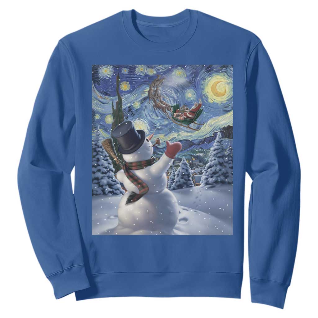 Christmas Snowman Starry Night Sweatshirt TS14 Royal Blue Print Your Wear