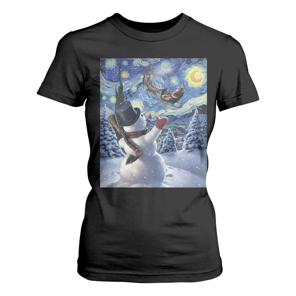 Christmas Snowman Starry Night T Shirt For Women TS14 Black Print Your Wear