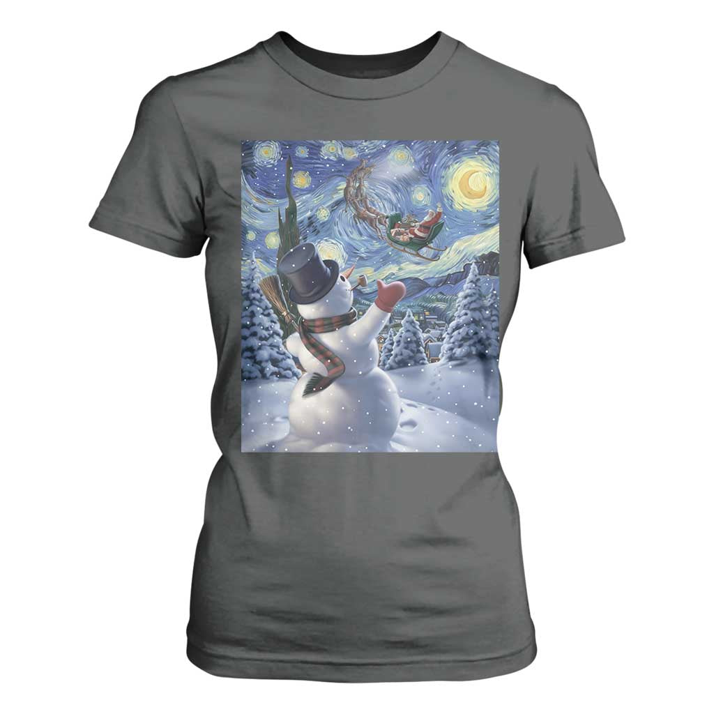 Christmas Snowman Starry Night T Shirt For Women TS14 Dark Heather Print Your Wear