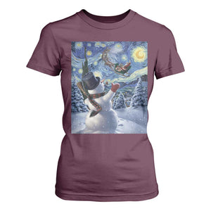Christmas Snowman Starry Night T Shirt For Women TS14 Maroon Print Your Wear