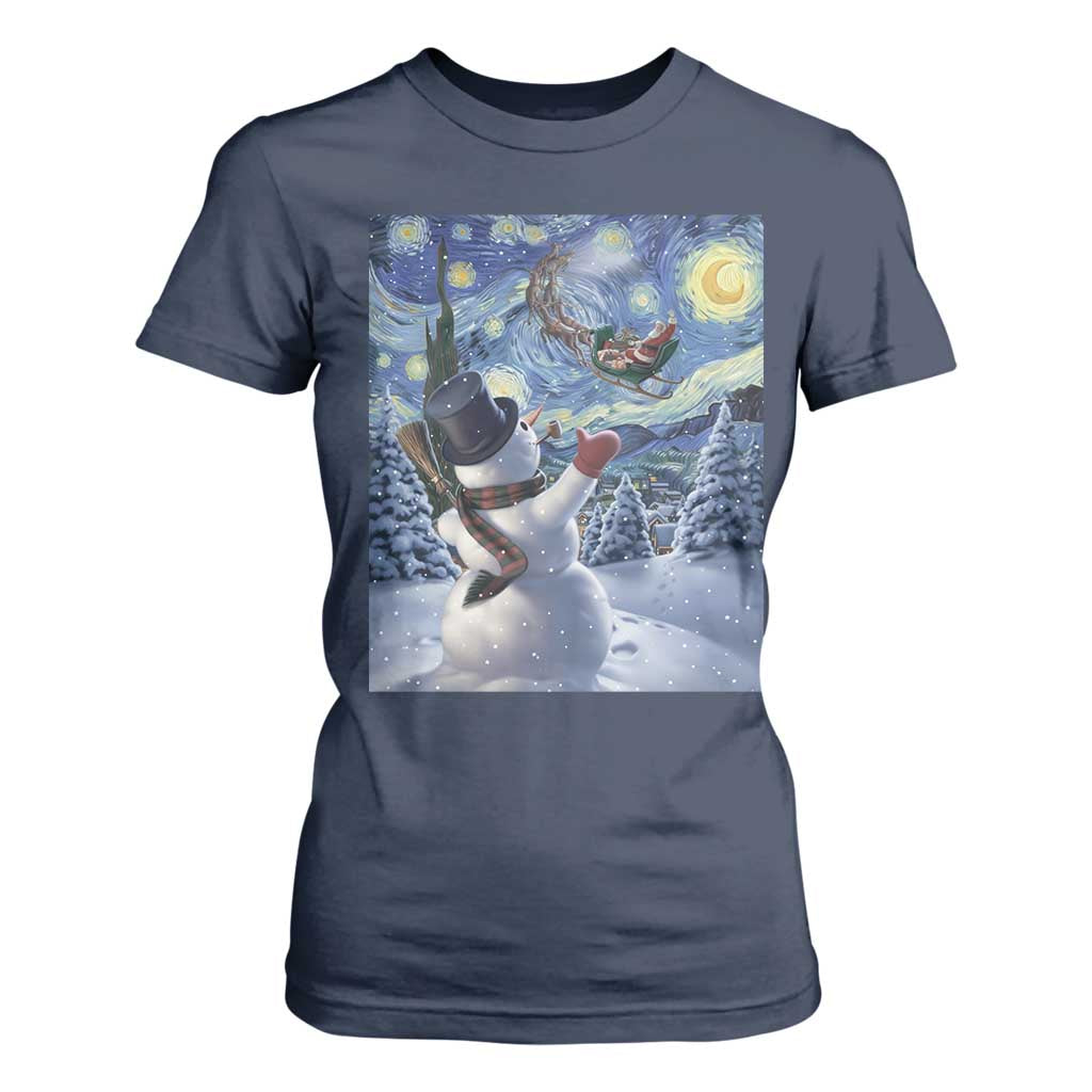 Christmas Snowman Starry Night T Shirt For Women TS14 Navy Print Your Wear