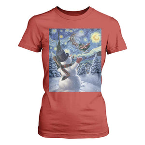Christmas Snowman Starry Night T Shirt For Women TS14 Red Print Your Wear
