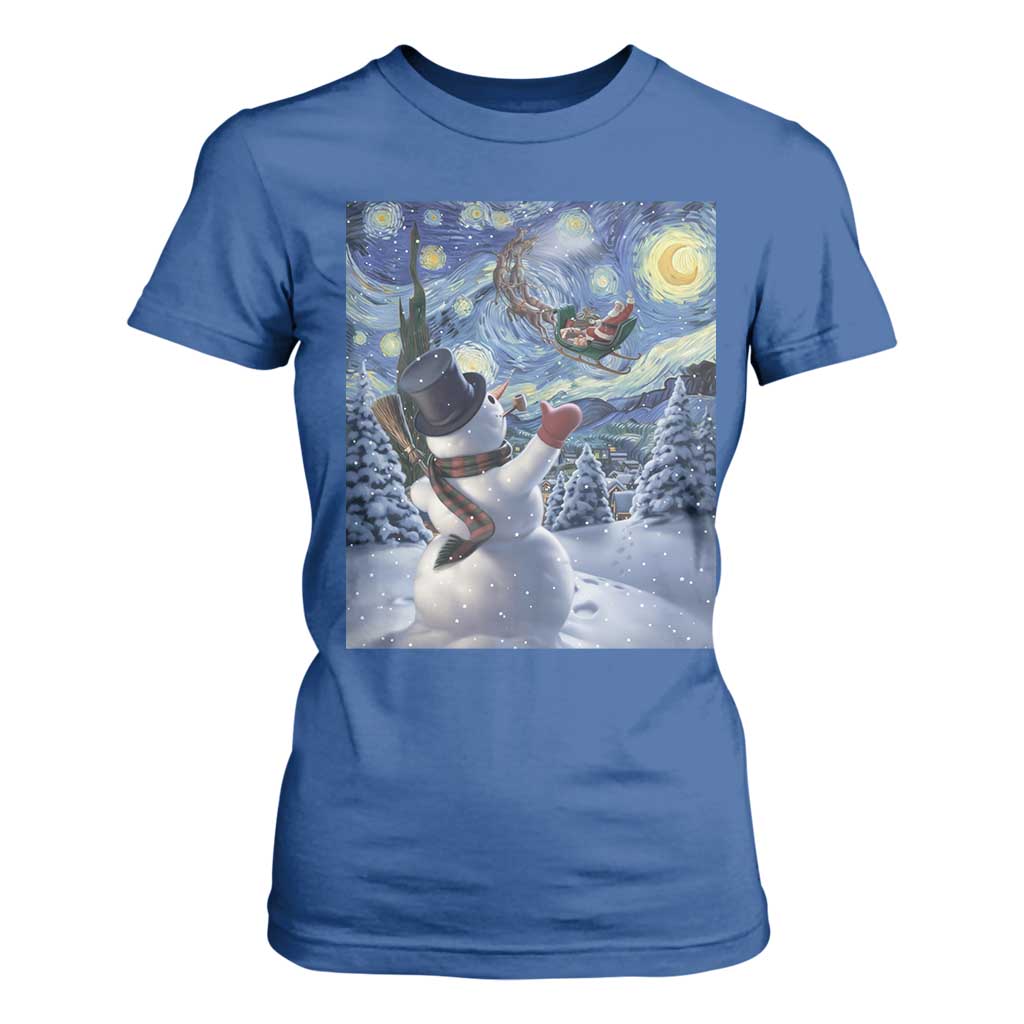 Christmas Snowman Starry Night T Shirt For Women TS14 Royal Blue Print Your Wear