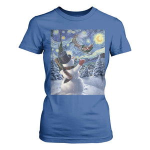 Christmas Snowman Starry Night T Shirt For Women TS14 Royal Blue Print Your Wear