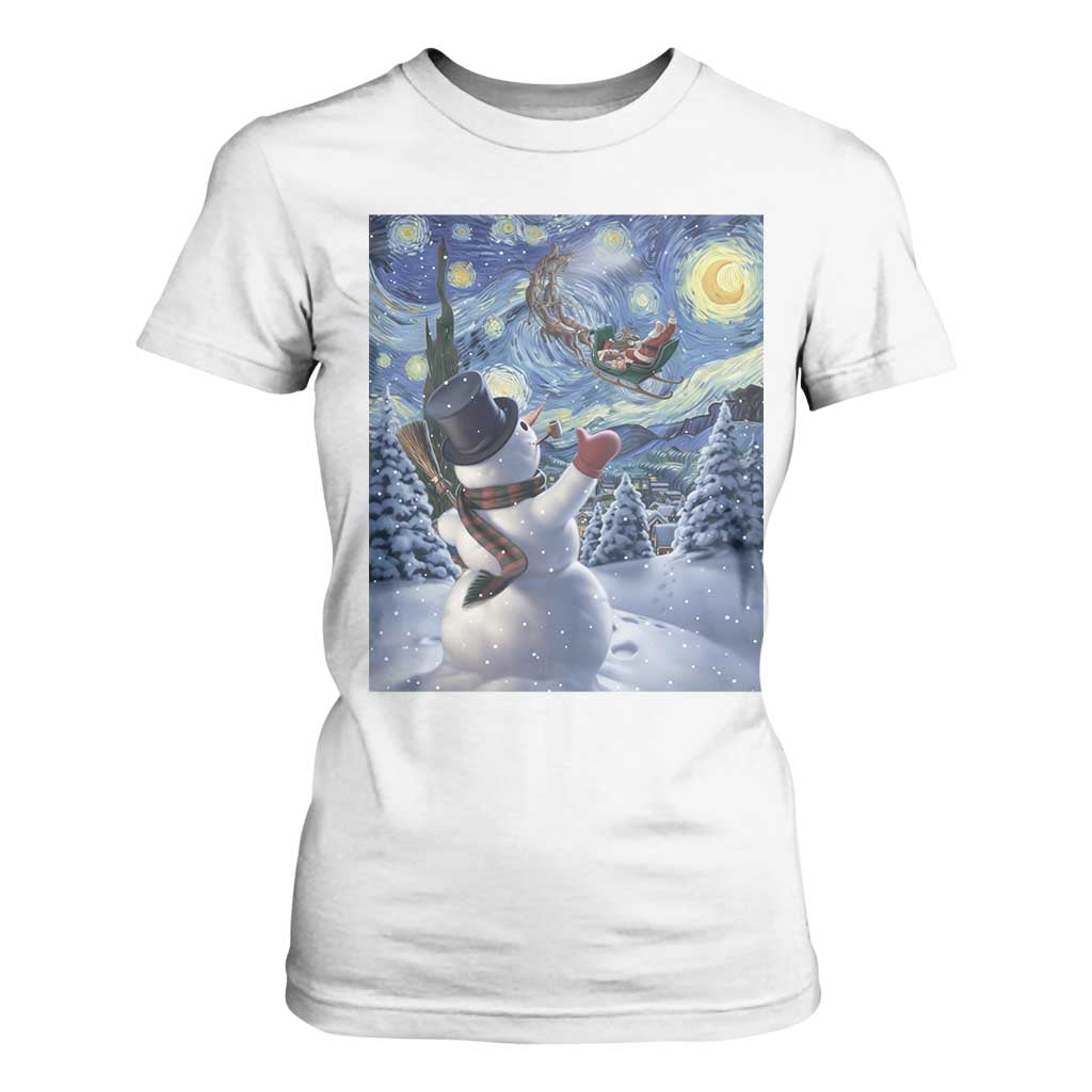 Christmas Snowman Starry Night T Shirt For Women TS14 White Print Your Wear