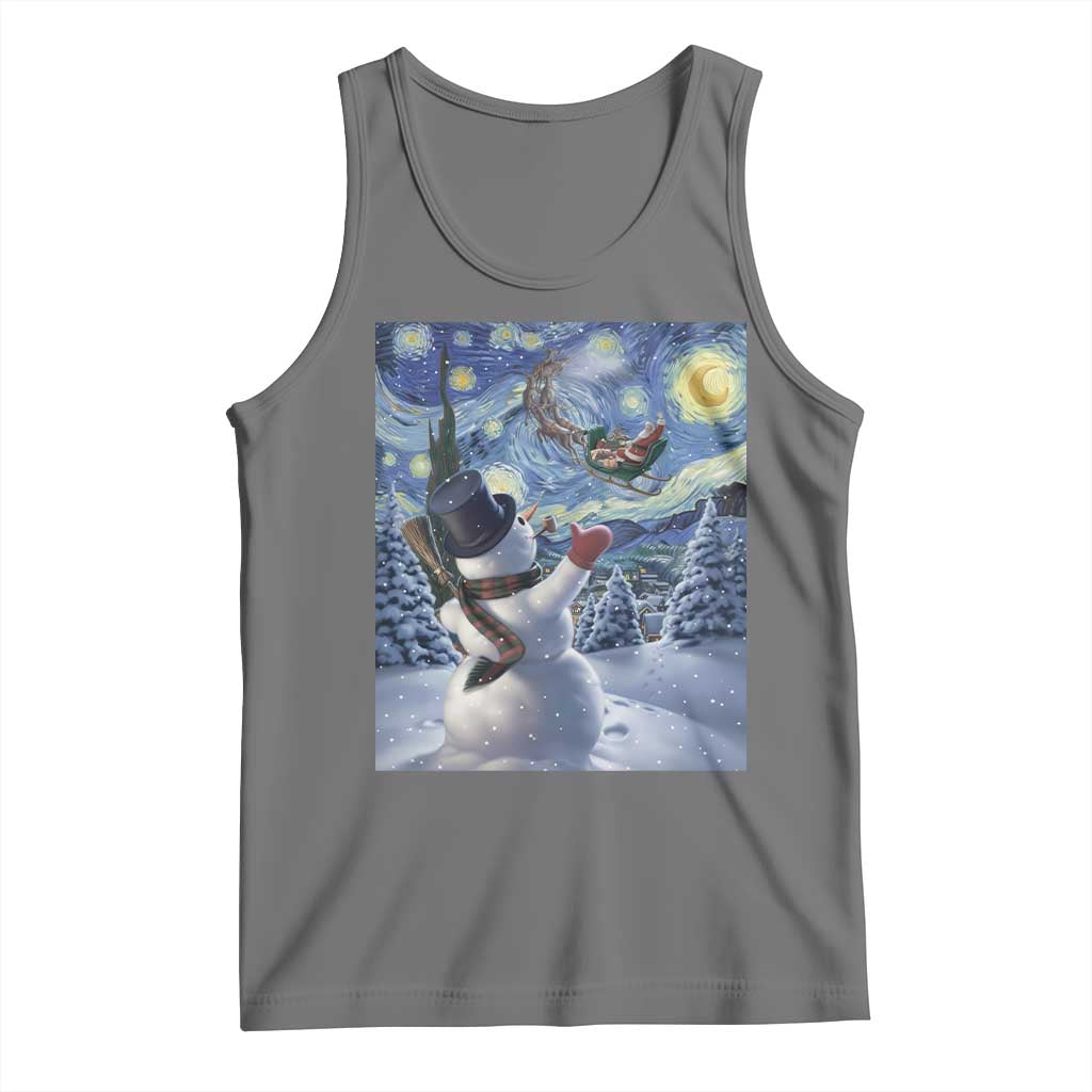 Christmas Snowman Starry Night Tank Top TS14 Black Heather Print Your Wear