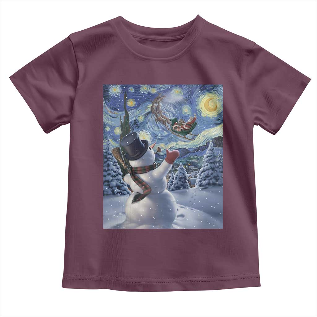 Christmas Snowman Starry Night Toddler T Shirt TS14 Maroon Print Your Wear
