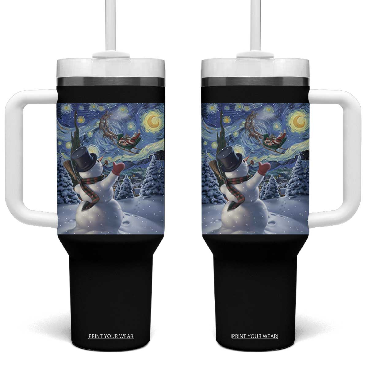 Christmas Snowman Starry Night Tumbler With Handle TS14 One Size: 40 oz Black Print Your Wear