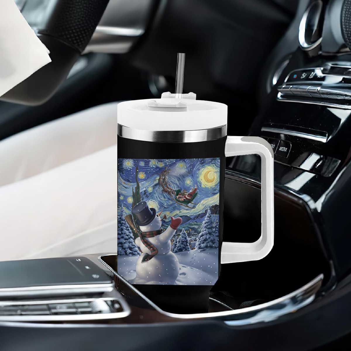 Christmas Snowman Starry Night Tumbler With Handle TS14 Print Your Wear