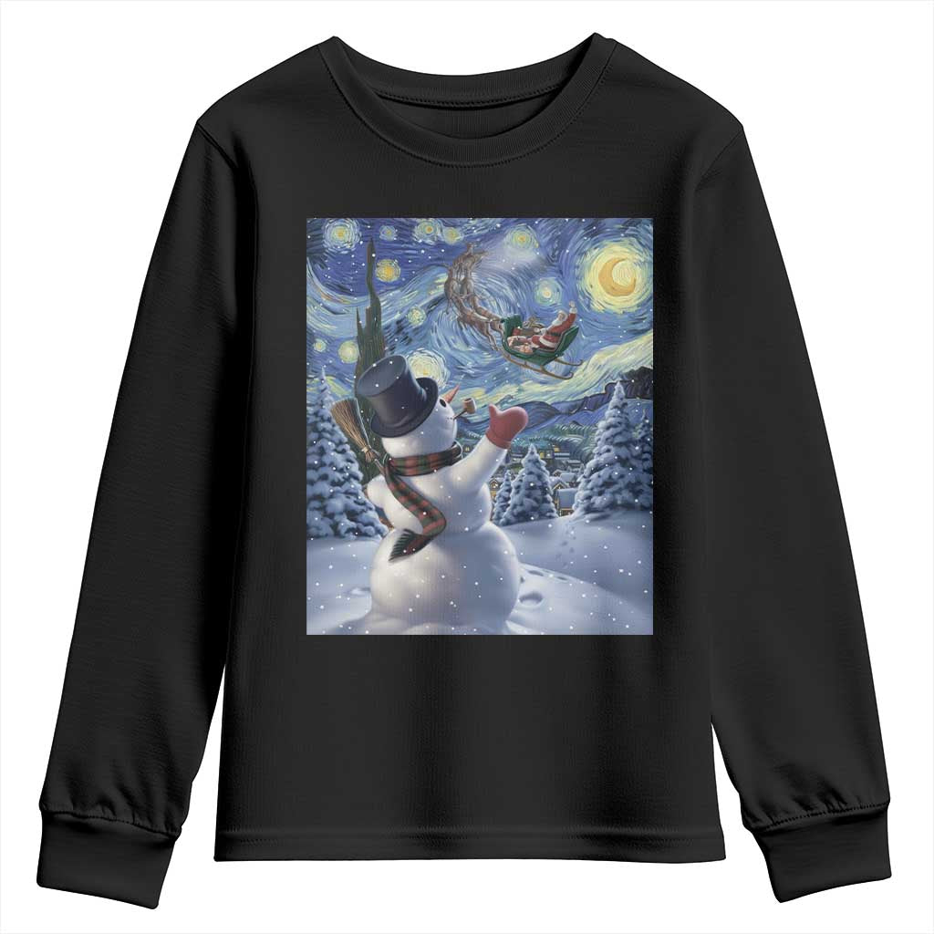 Christmas Snowman Starry Night Youth Sweatshirt TS14 Black Print Your Wear