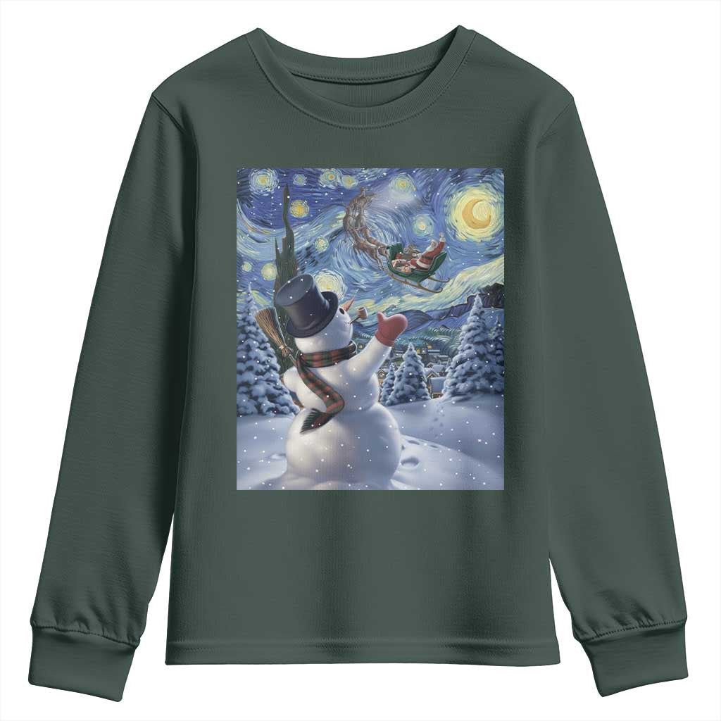 Christmas Snowman Starry Night Youth Sweatshirt TS14 Dark Forest Green Print Your Wear