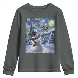 Christmas Snowman Starry Night Youth Sweatshirt TS14 Dark Heather Print Your Wear
