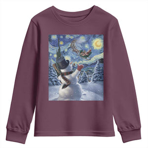 Christmas Snowman Starry Night Youth Sweatshirt TS14 Maroon Print Your Wear