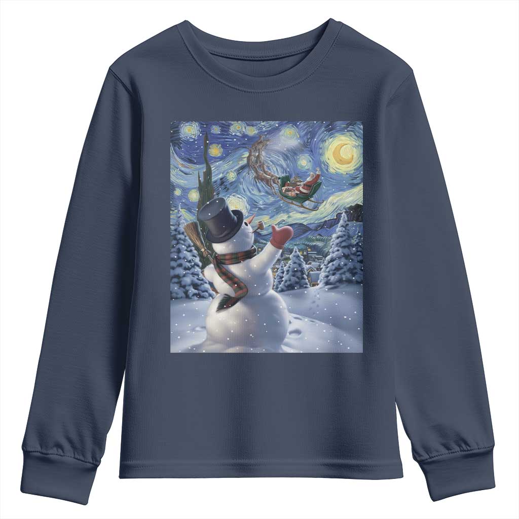 Christmas Snowman Starry Night Youth Sweatshirt TS14 Navy Print Your Wear