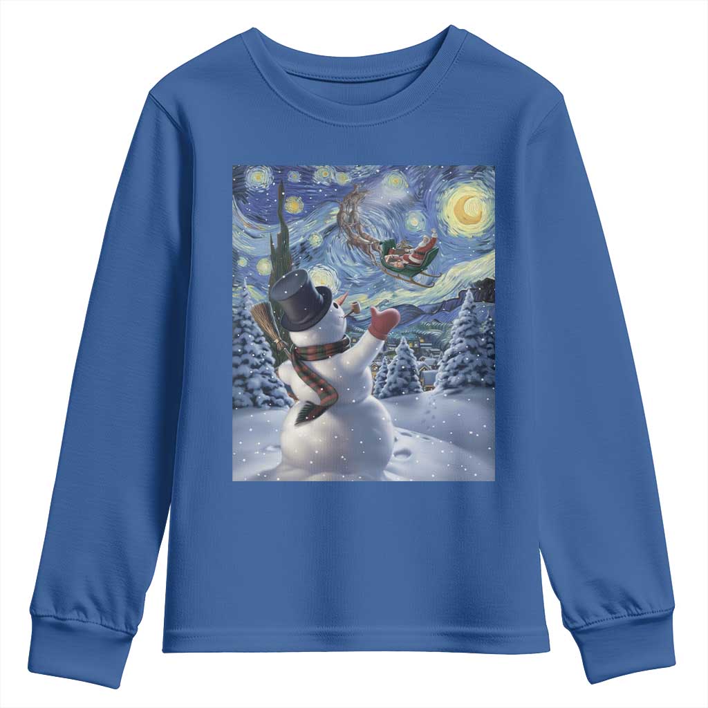 Christmas Snowman Starry Night Youth Sweatshirt TS14 Royal Blue Print Your Wear