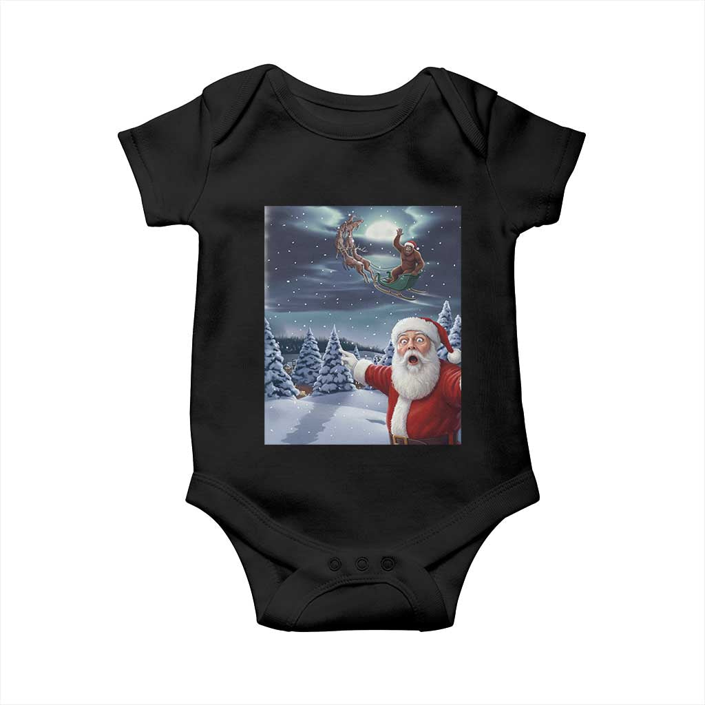 Funny Santa With Bigfoot Selfie Christmas Baby Onesie TS14 Black Print Your Wear