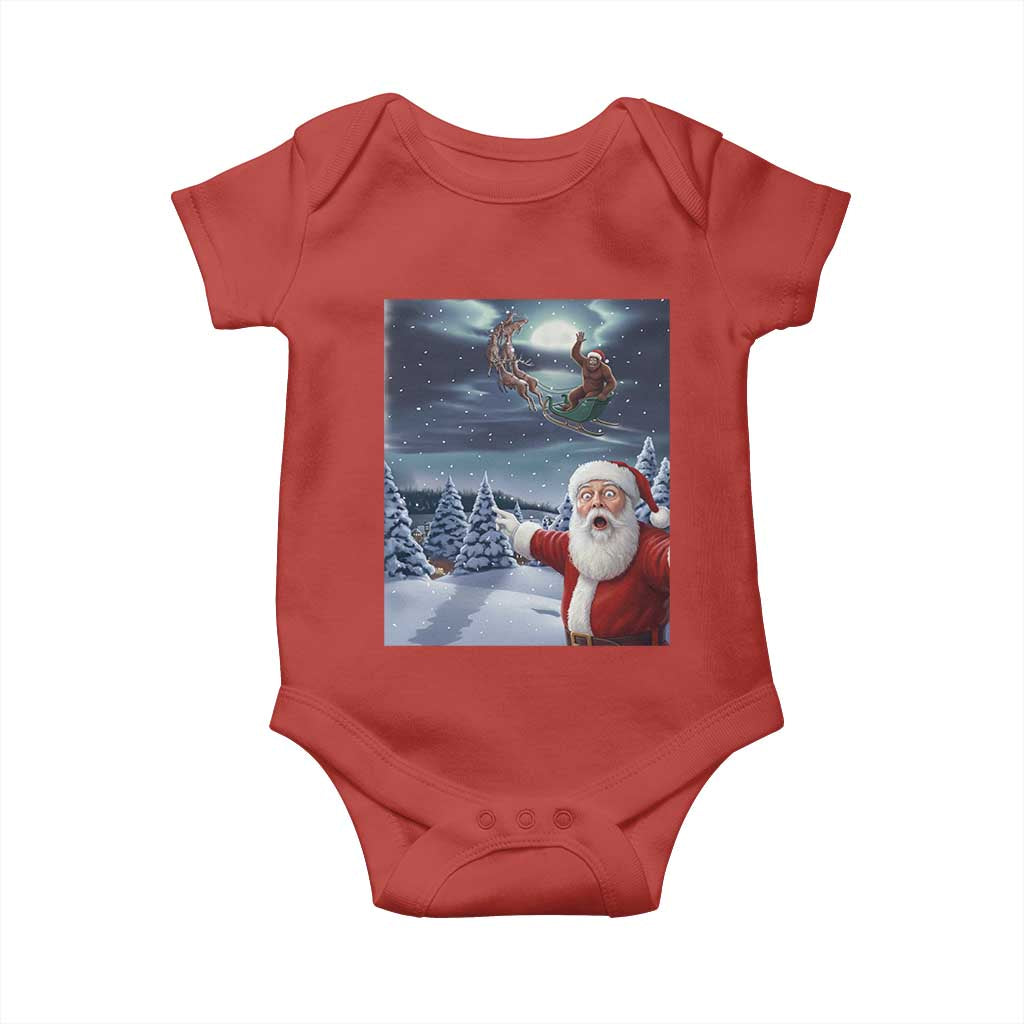 Funny Santa With Bigfoot Selfie Christmas Baby Onesie TS14 Red Print Your Wear