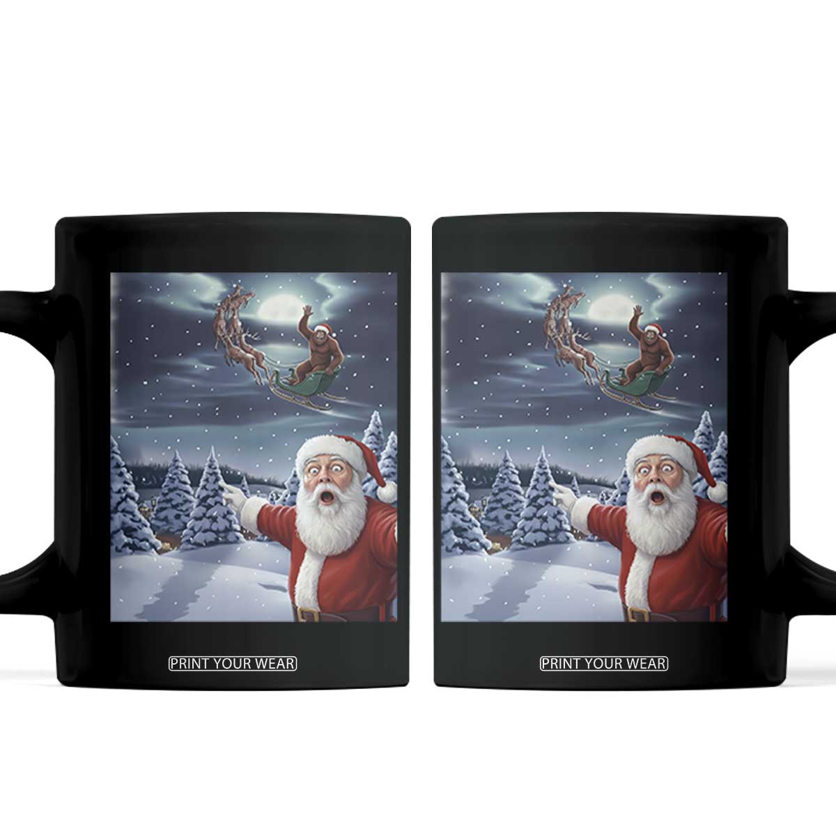 Funny Santa With Bigfoot Selfie Christmas Coffee Mug TS14 Black Print Your Wear