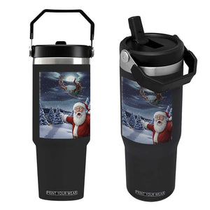 Funny Santa With Bigfoot Selfie Christmas Flip Straw Tumbler TS14 One Size: 30 oz Black Print Your Wear