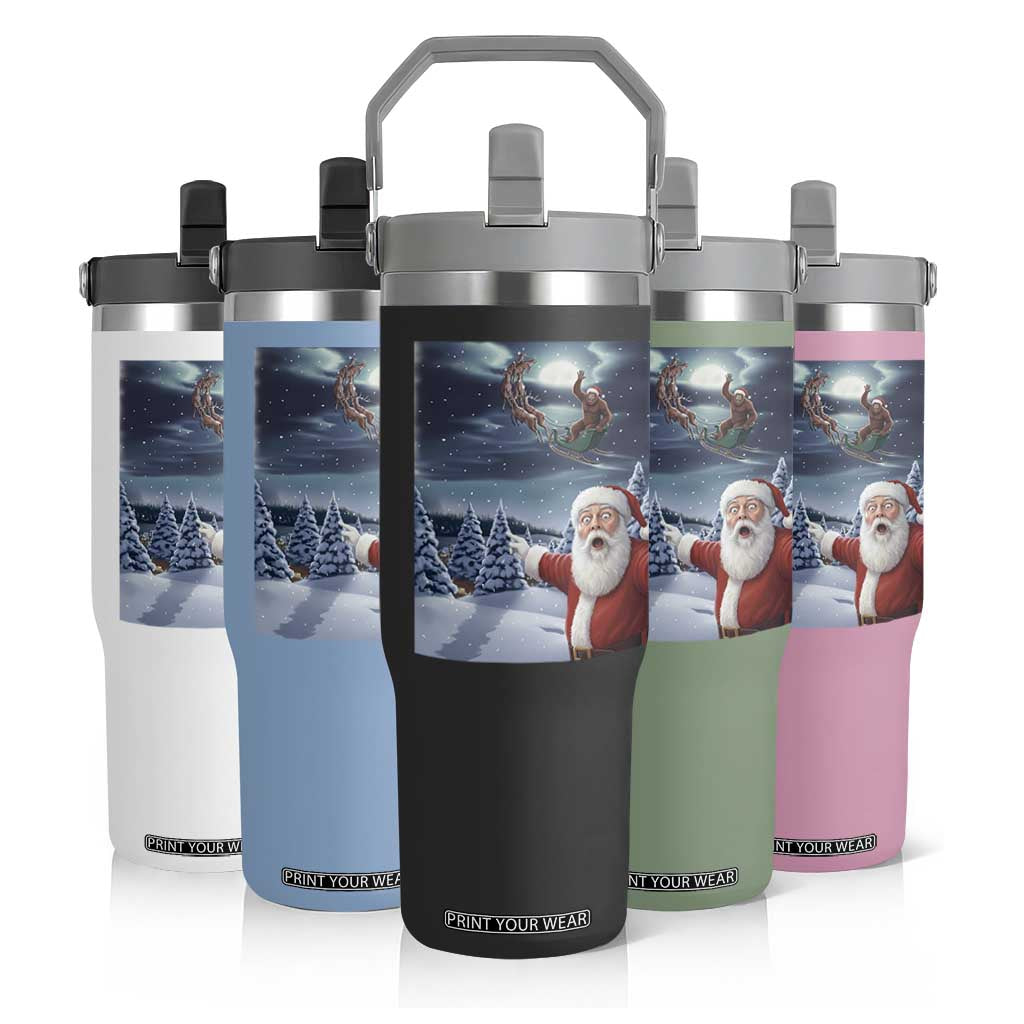 Funny Santa With Bigfoot Selfie Christmas Flip Straw Tumbler TS14 Print Your Wear