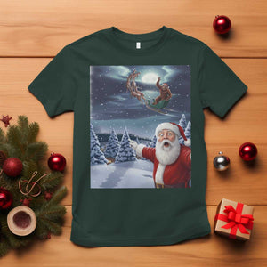 Funny Santa With Bigfoot Selfie Christmas T Shirt TS14 Dark Forest Green Print Your Wear