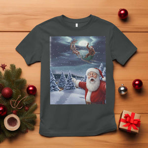 Funny Santa With Bigfoot Selfie Christmas T Shirt TS14 Dark Heather Print Your Wear