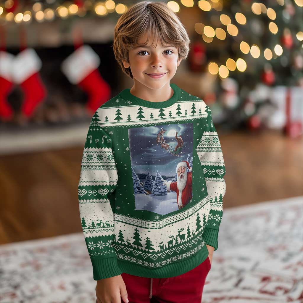Funny Santa With Bigfoot Selfie Xmas Ugly Christmas Sweater TS14 Forest Green Beige Print Your Wear