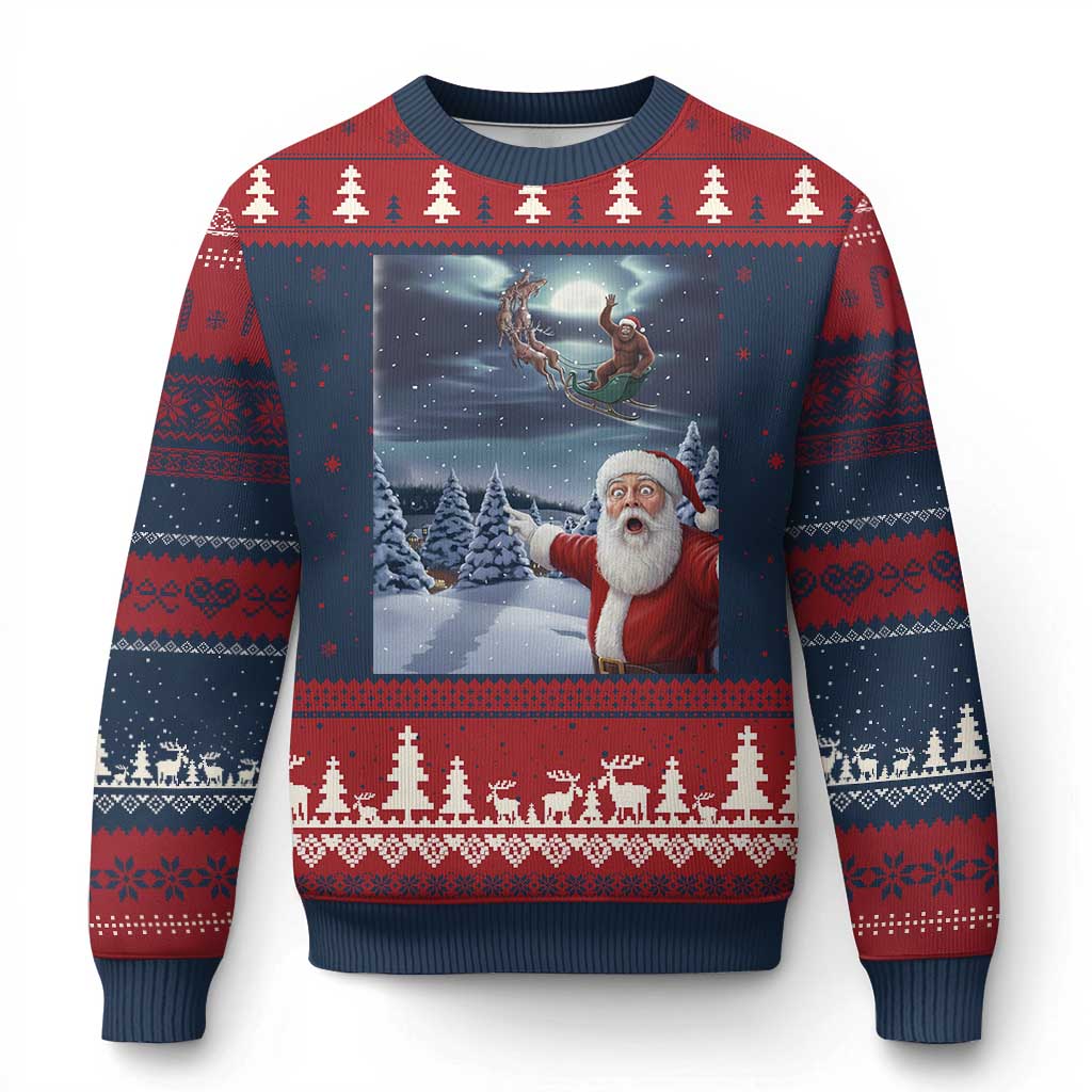 Funny Santa With Bigfoot Selfie Xmas Ugly Christmas Sweater TS14 Navy Red Print Your Wear