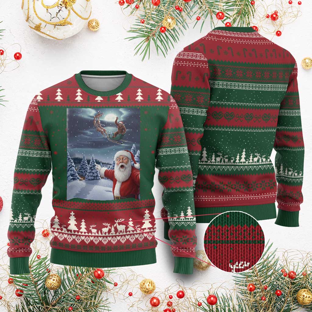 Funny Santa With Bigfoot Selfie Xmas Ugly Christmas Sweater TS14 Red Green Print Your Wear